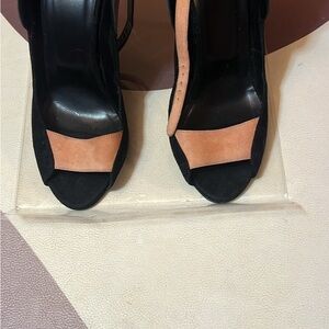 Black and Peach Suede Peep-Toe Women’s Heels